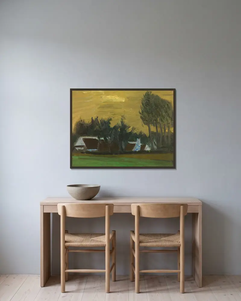 Landskap med svarta italienska popplar av Gustave De Smet inramad på en vägg