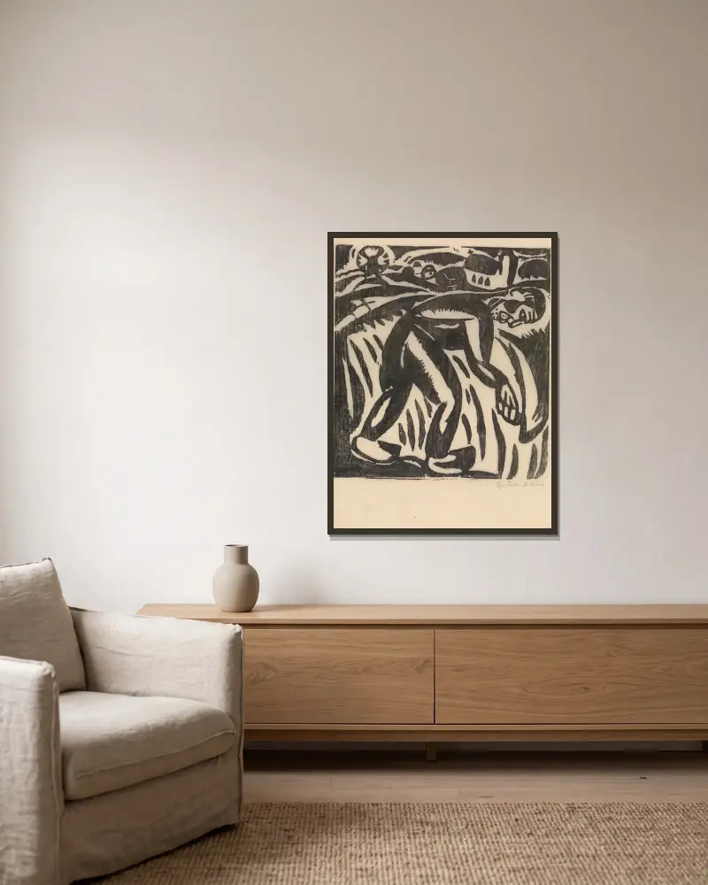 Der Schnitter von Gustave De Smet gerahmt an einer Wand