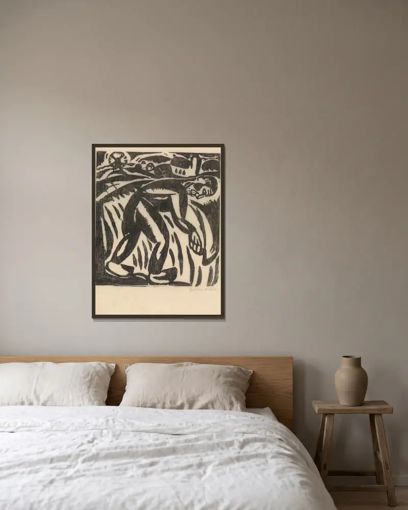 Der Schnitter von Gustave De Smet gerahmt an einer Wand