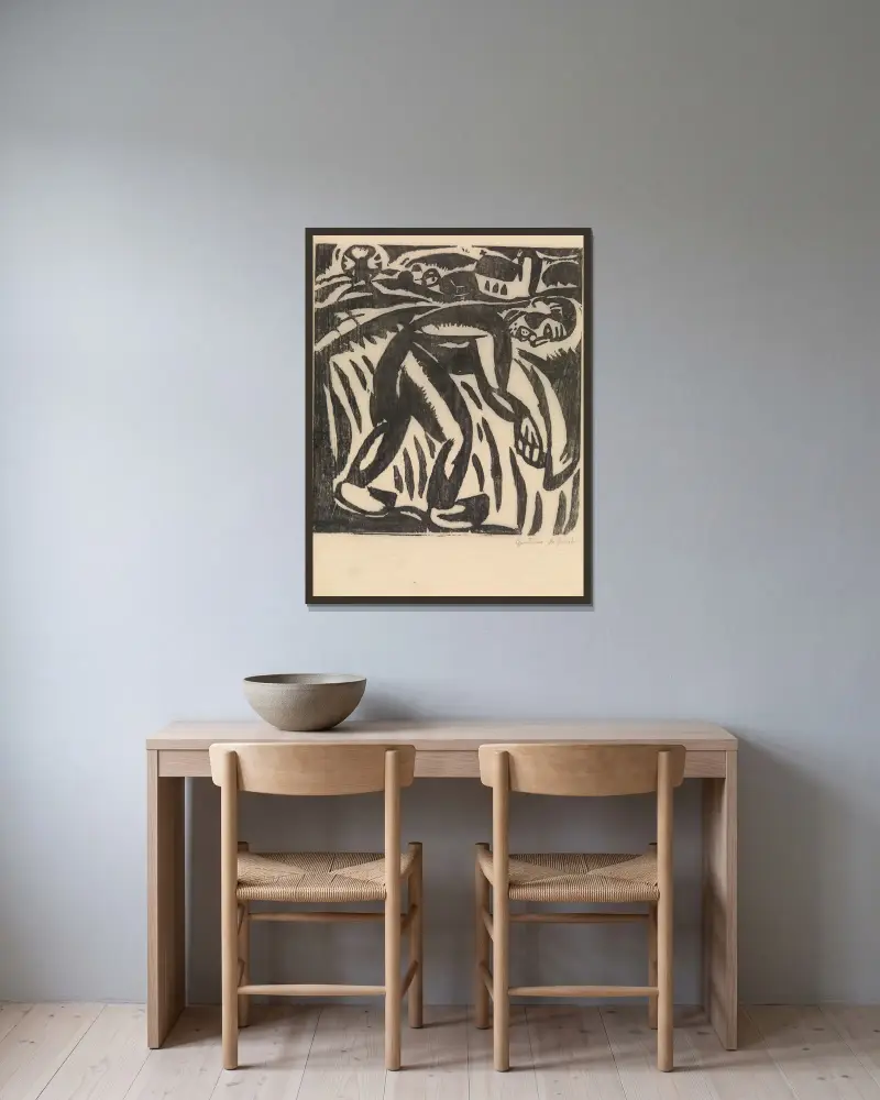 Der Schnitter von Gustave De Smet gerahmt an einer Wand