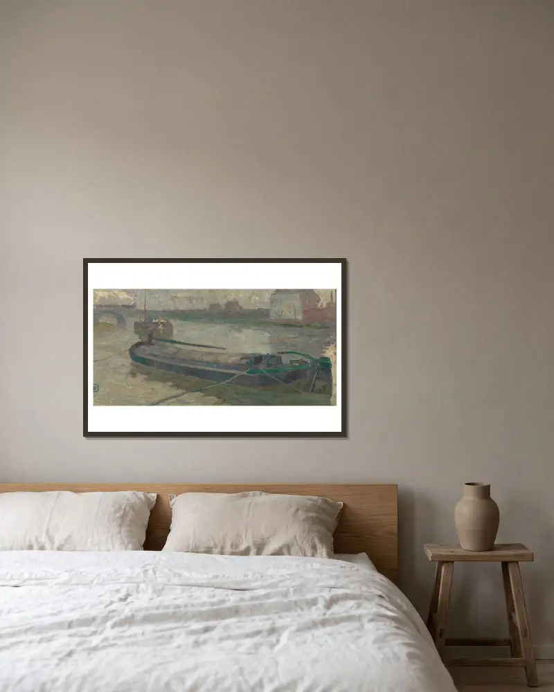 Vy över Stropbrug i Gent av Gustave De Smet inramad på en vägg