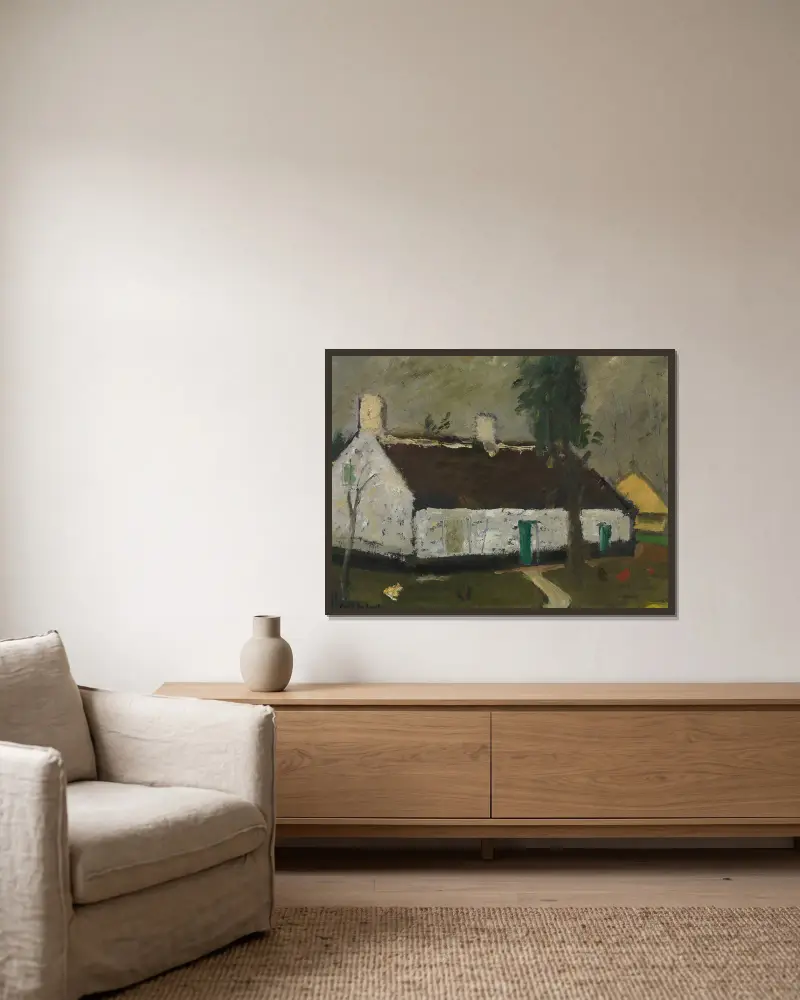 Weißer Bauernhof von Gustave De Smet gerahmt an einer Wand