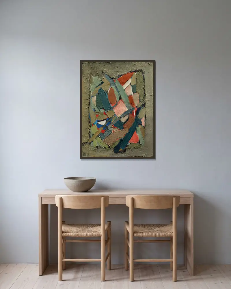 Kompozice, 1948 – Nr. 2, Nicolas De Staël v rámu na stěně