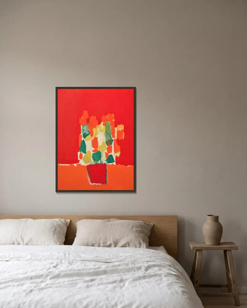 Rote Blumen von Nicolas De Staël gerahmt an einer Wand