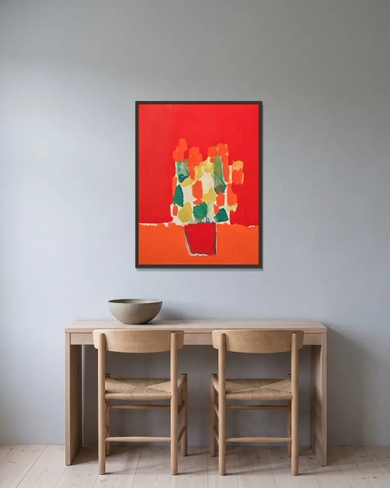 Rote Blumen von Nicolas De Staël gerahmt an einer Wand