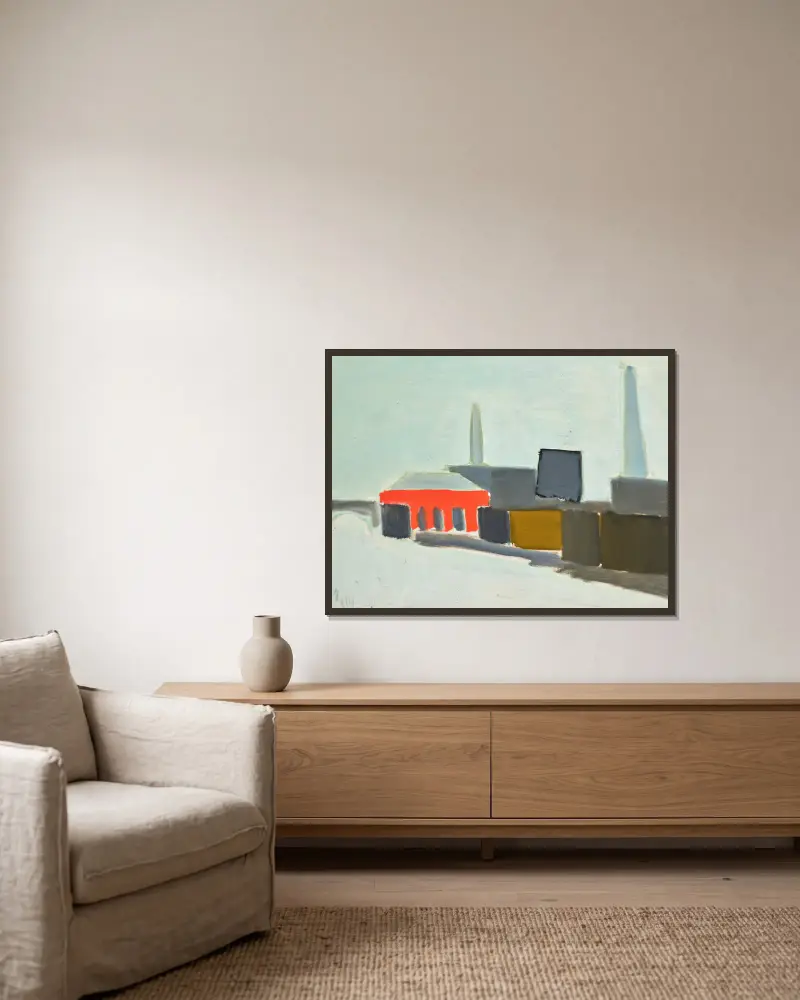 Quai de Grenelle av Nicolas De Staël inramad på en vägg