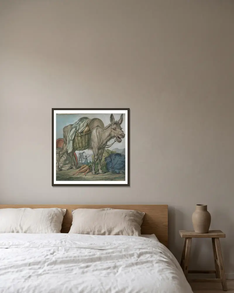 Schreiender Esel mit Gemüse, dahinter David und Abigail von David Humbert de Superville gerahmt an einer Wand