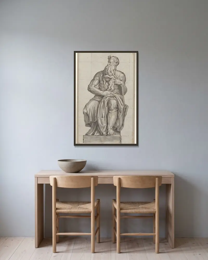 Michelangelos Moses: skulptur av David Humbert de Superville inramad på en vägg