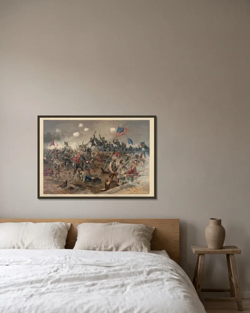 Schlacht bei Spotsylvania von Thure de Thulstrup gerahmt an einer Wand