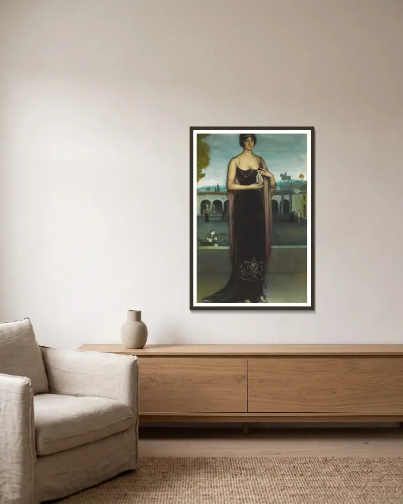 Adela Carbone, la Tanagra, Julio Romero De Torres v rámu na stěně