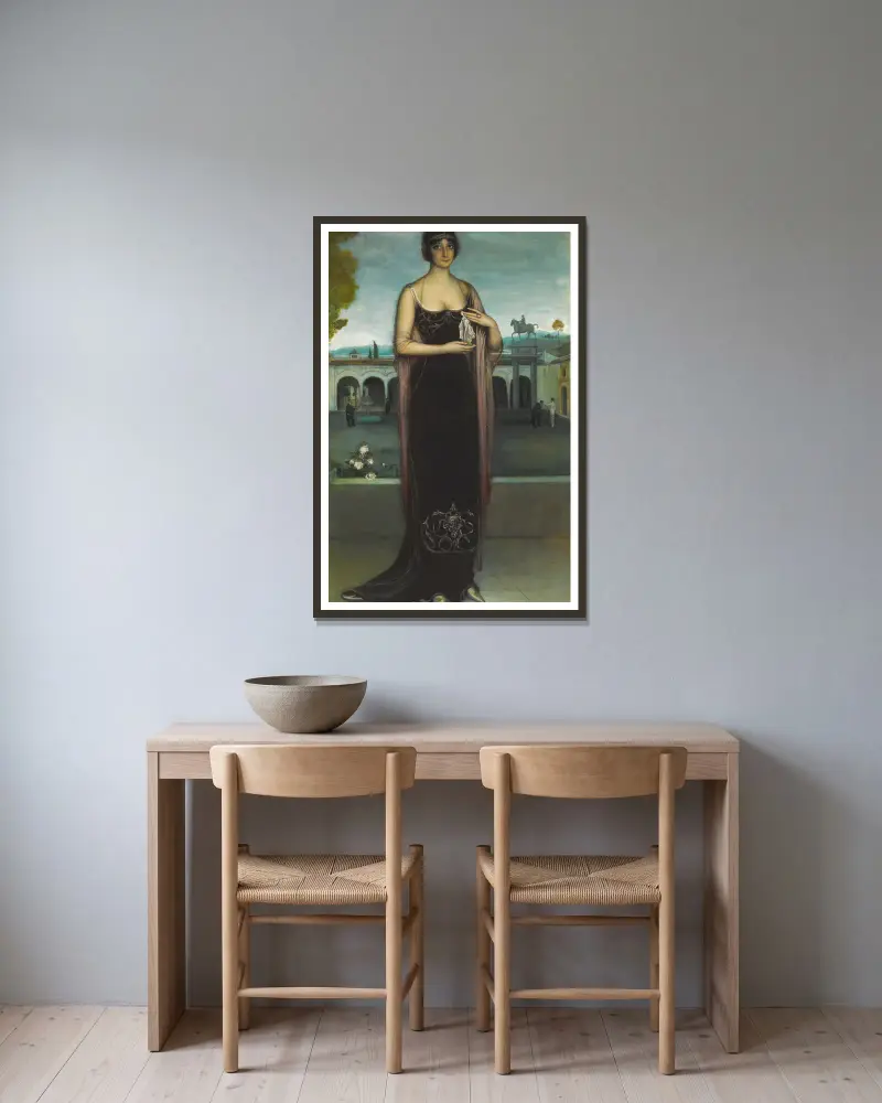 Adela Carbone, la Tanagra, Julio Romero De Torres v rámu na stěně