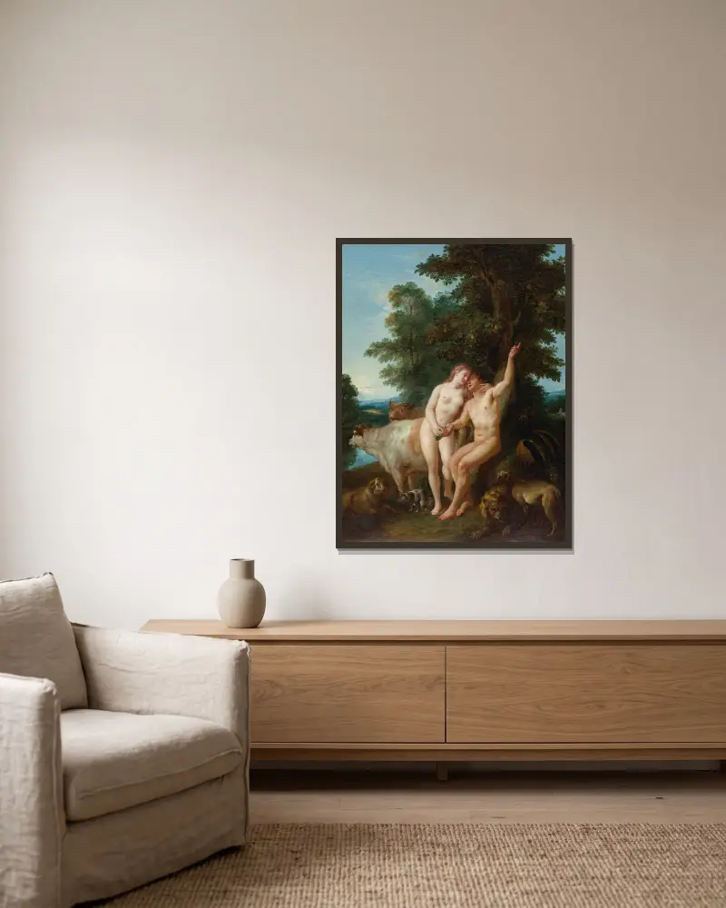 Adam and Eve av Jean-François de Troy inramad på en vägg