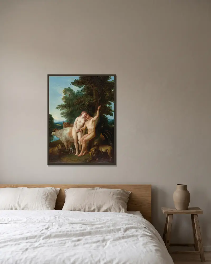 Adam and Eve av Jean-François de Troy inramad på en vägg