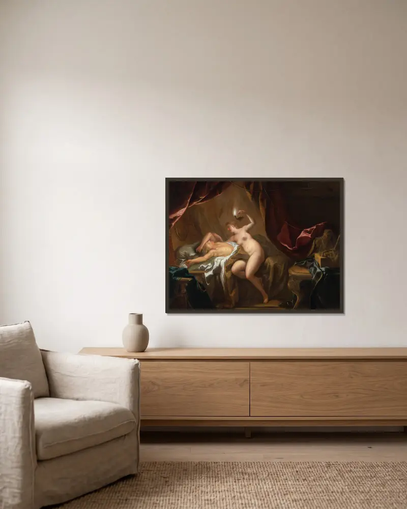 Cupid And Psyche av Jean-François de Troy inramad på en vägg