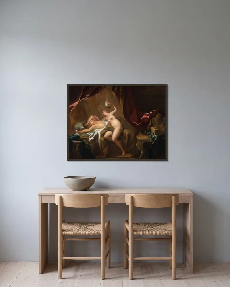 Cupid And Psyche av Jean-François de Troy inramad på en vägg