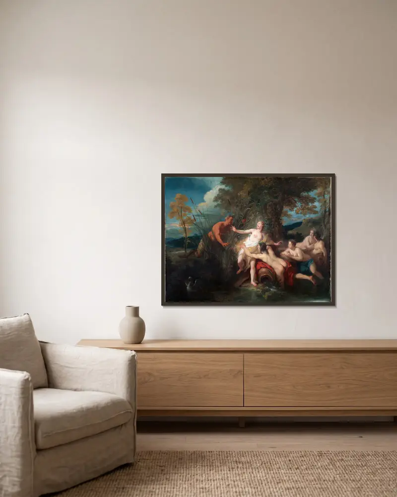 Pan und Syrinx, 1720 von Jean-François de Troy gerahmt an einer Wand