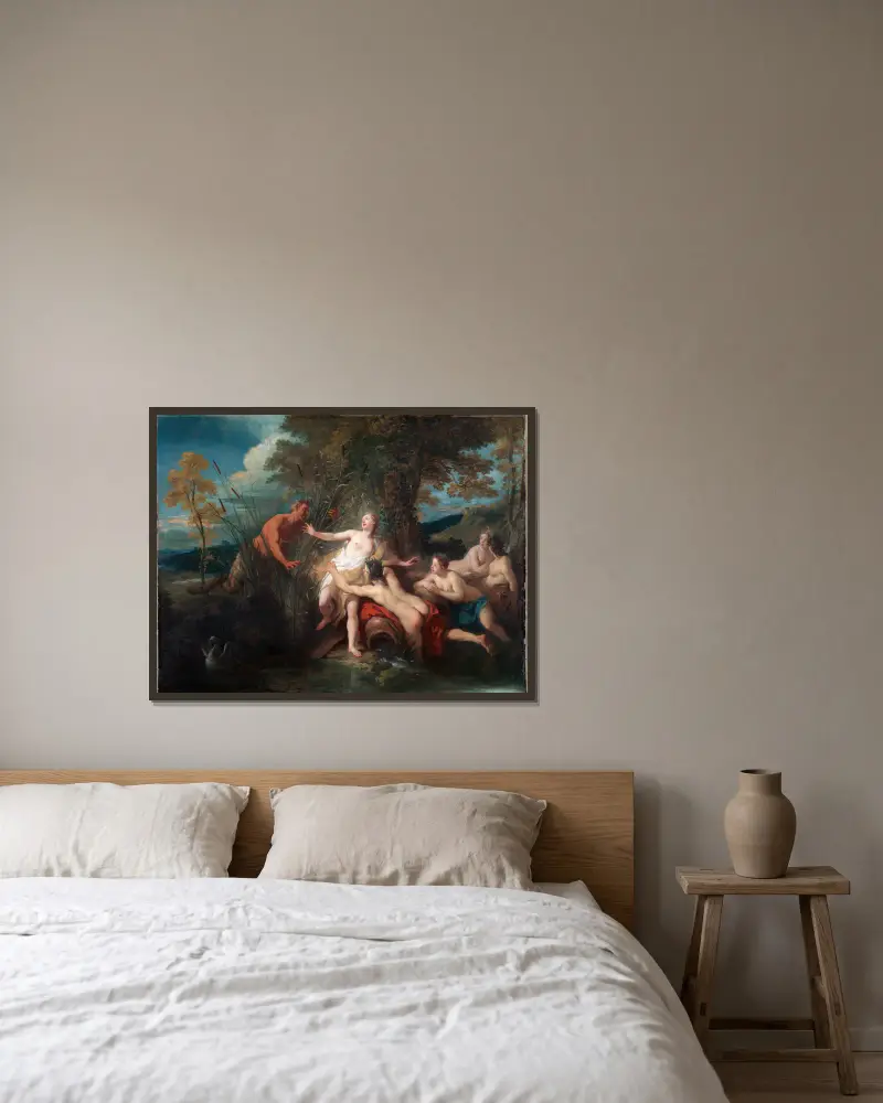 Pan und Syrinx, 1720 von Jean-François de Troy gerahmt an einer Wand