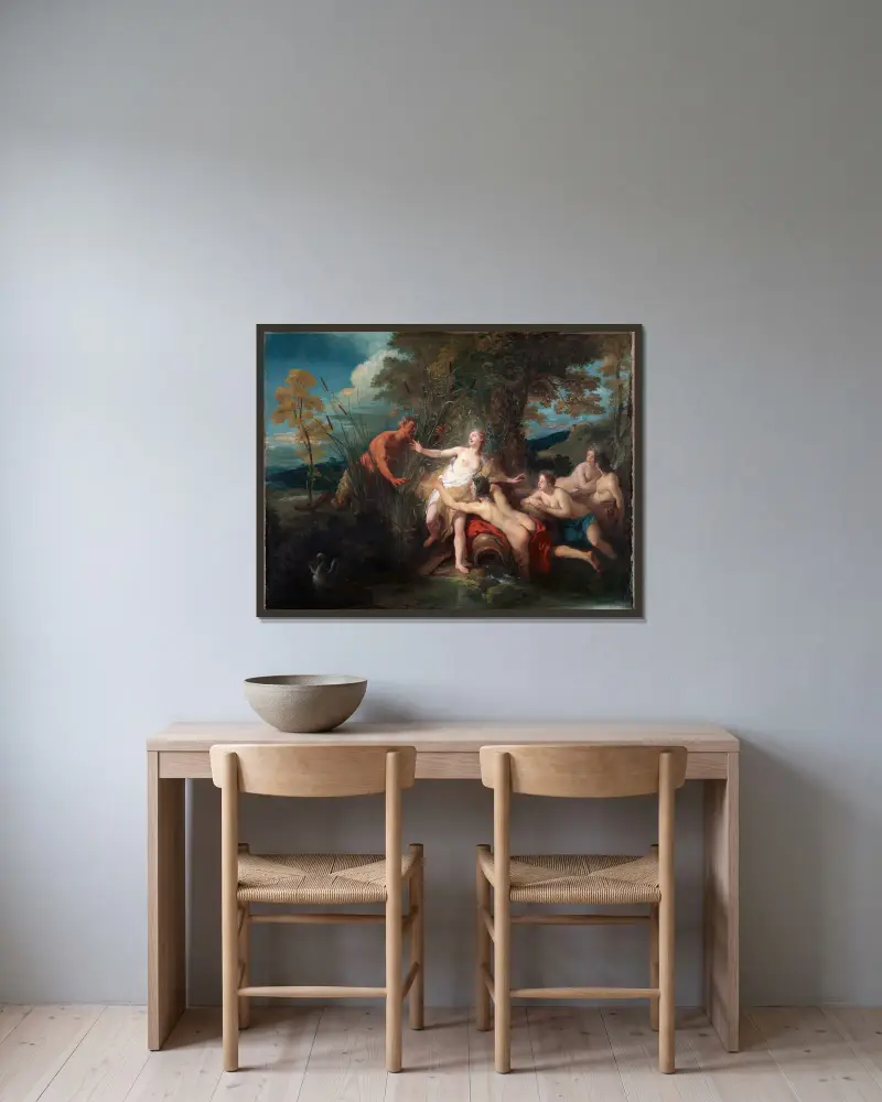 Pan und Syrinx, 1720 von Jean-François de Troy gerahmt an einer Wand