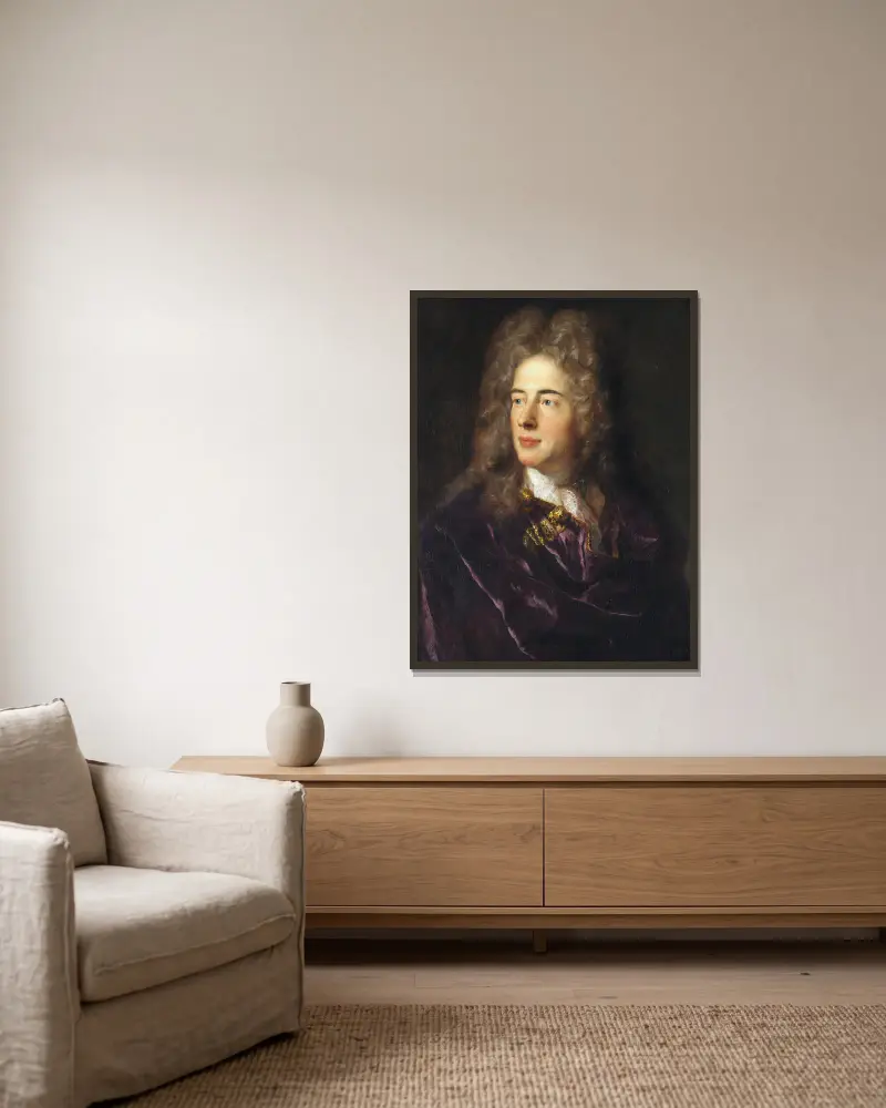 Portræt af miniaturemaler Jacques-Antoine Arlaud av Jean-François de Troy inramad på en vägg