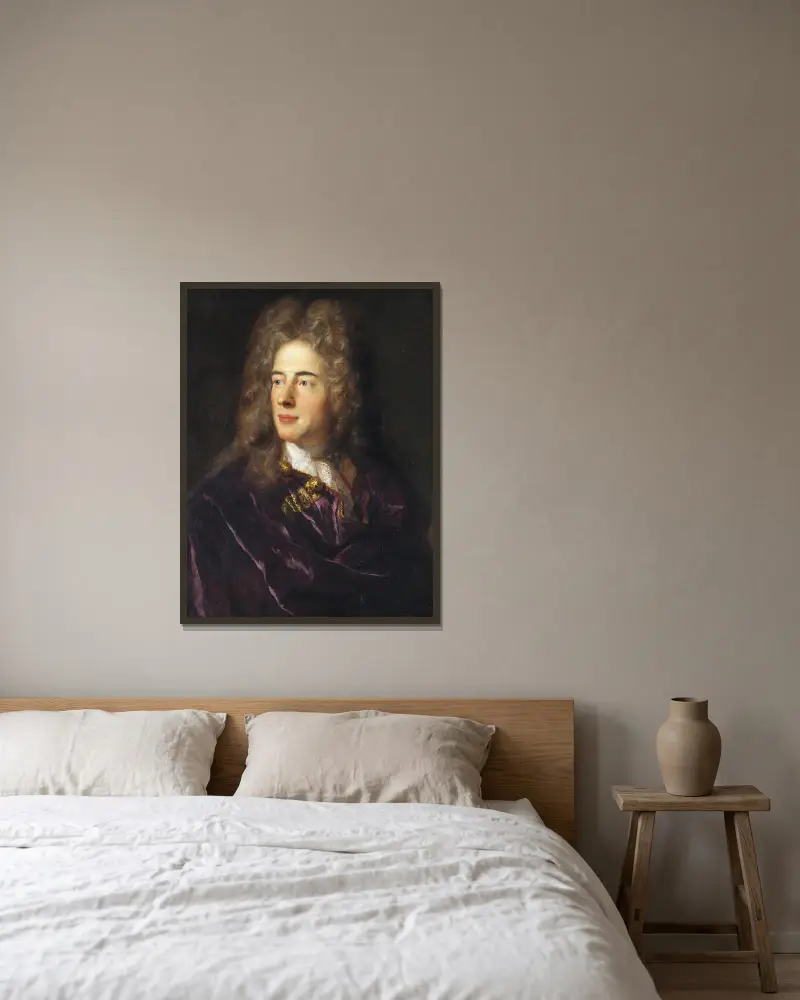 Portræt af miniaturemaler Jacques-Antoine Arlaud av Jean-François de Troy inramad på en vägg