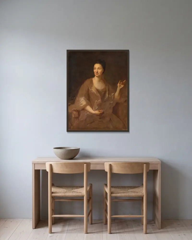 Porträtt av en kvinna av Jean-François de Troy inramad på en vägg