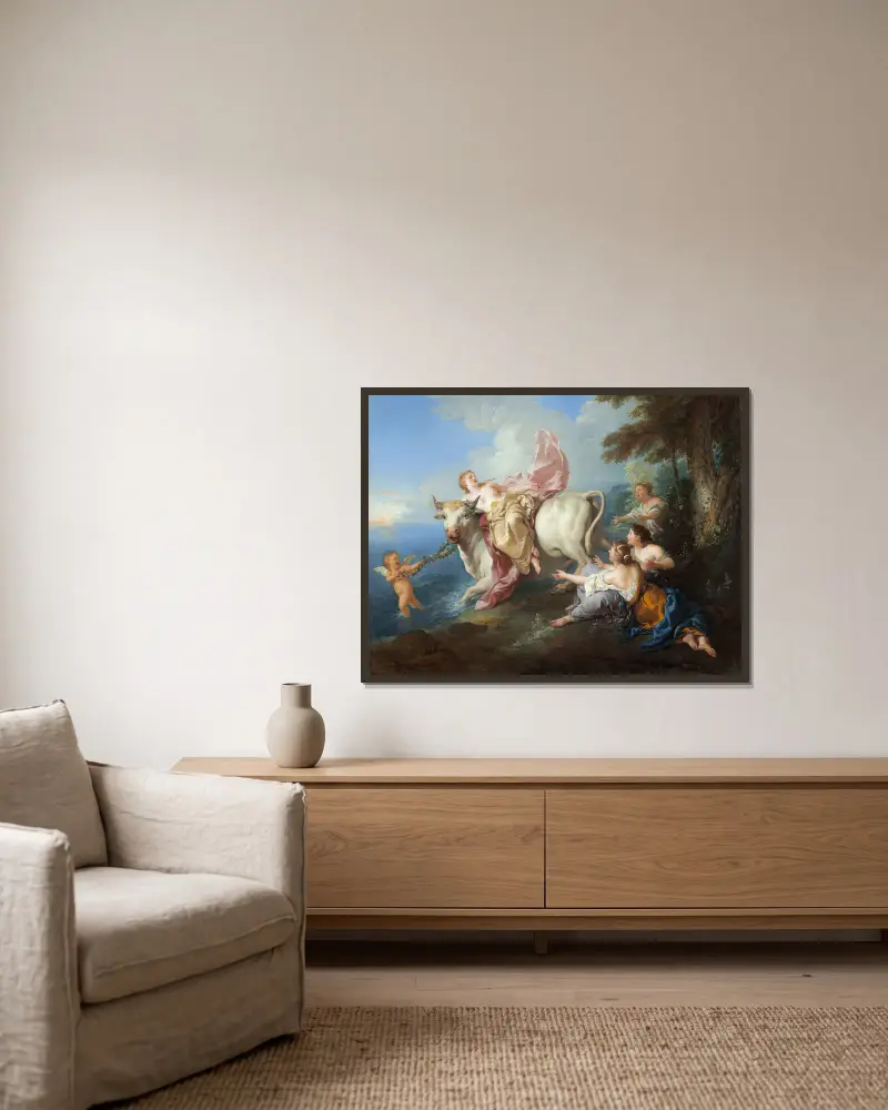 The Abduction of Europa av Jean-François de Troy inramad på en vägg