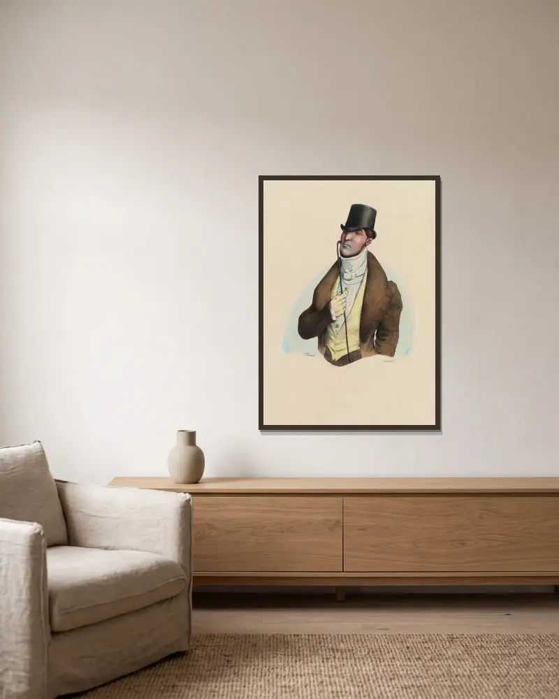 Fashionable av Charles-Joseph Traviès de Villers inramad på en vägg