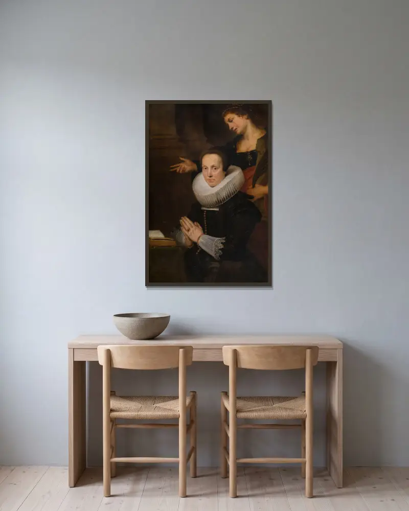 Barbara Kegeleers och Sankta Barbara av Cornelis de Vos inramad på en vägg