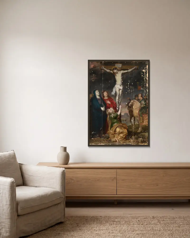 Calvary av Cornelis de Vos inramad på en vägg