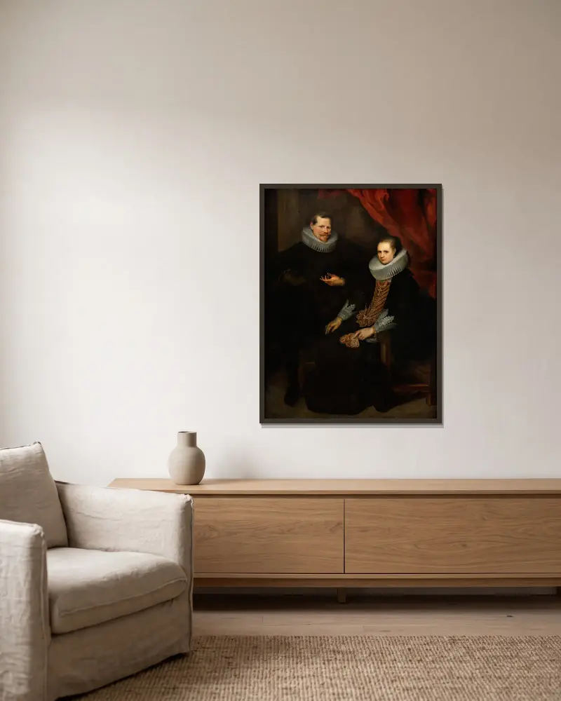 Doppelporträt eines Ehepaares von Cornelis de Vos gerahmt an einer Wand