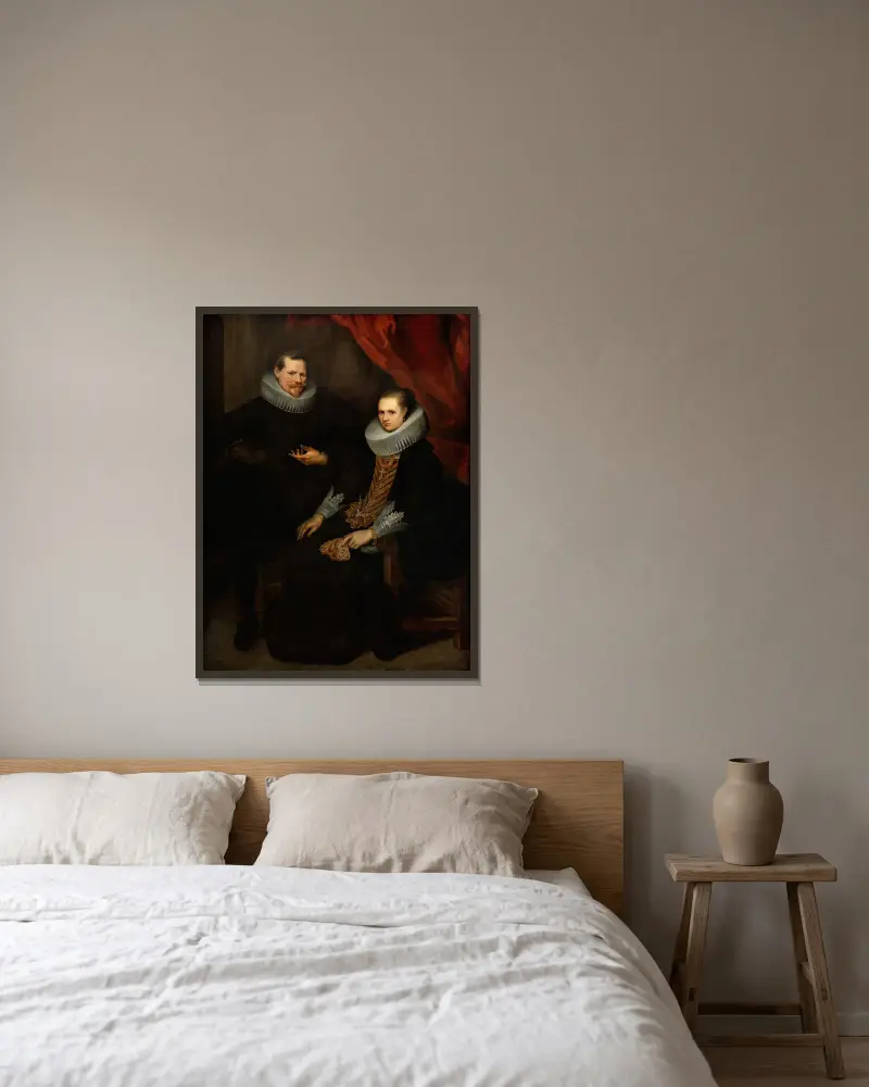 Doppelporträt eines Ehepaares von Cornelis de Vos gerahmt an einer Wand