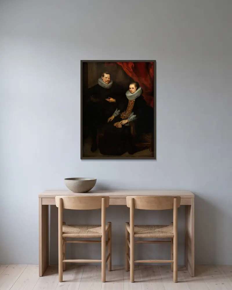 Doppelporträt eines Ehepaares von Cornelis de Vos gerahmt an einer Wand