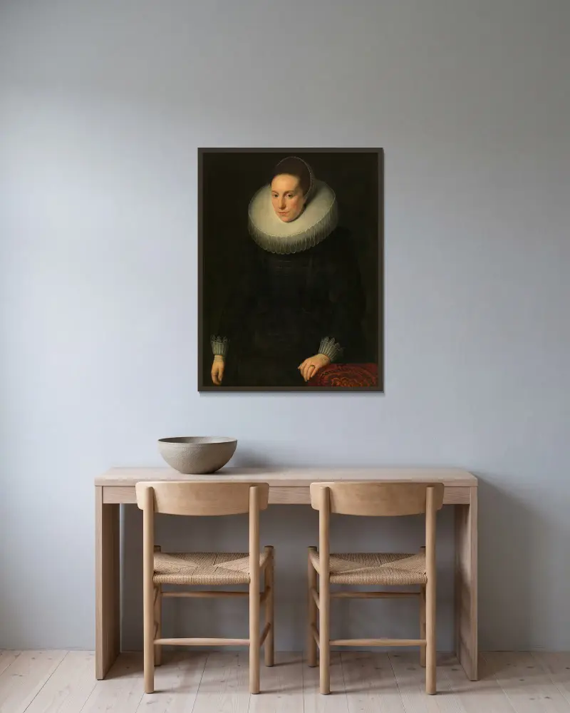 Porträtt av en kvinna, 1609 av Cornelis de Vos inramad på en vägg