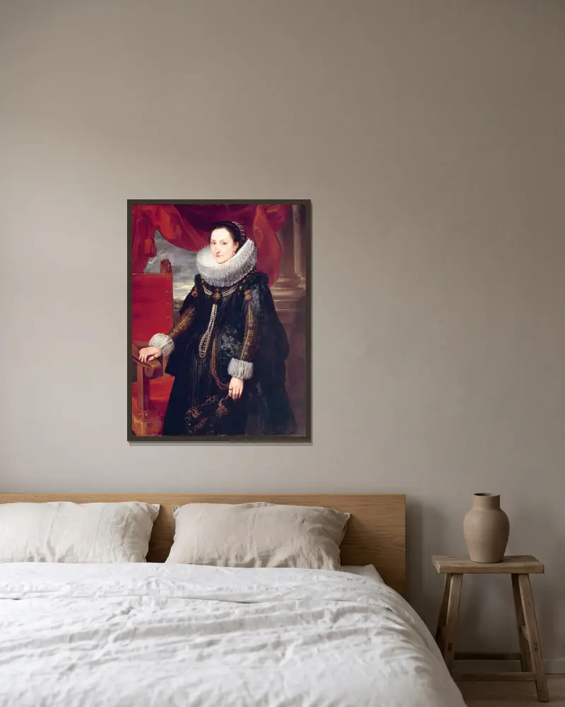 Porträtt av en kvinna – nr 1 av Cornelis de Vos inramad på en vägg