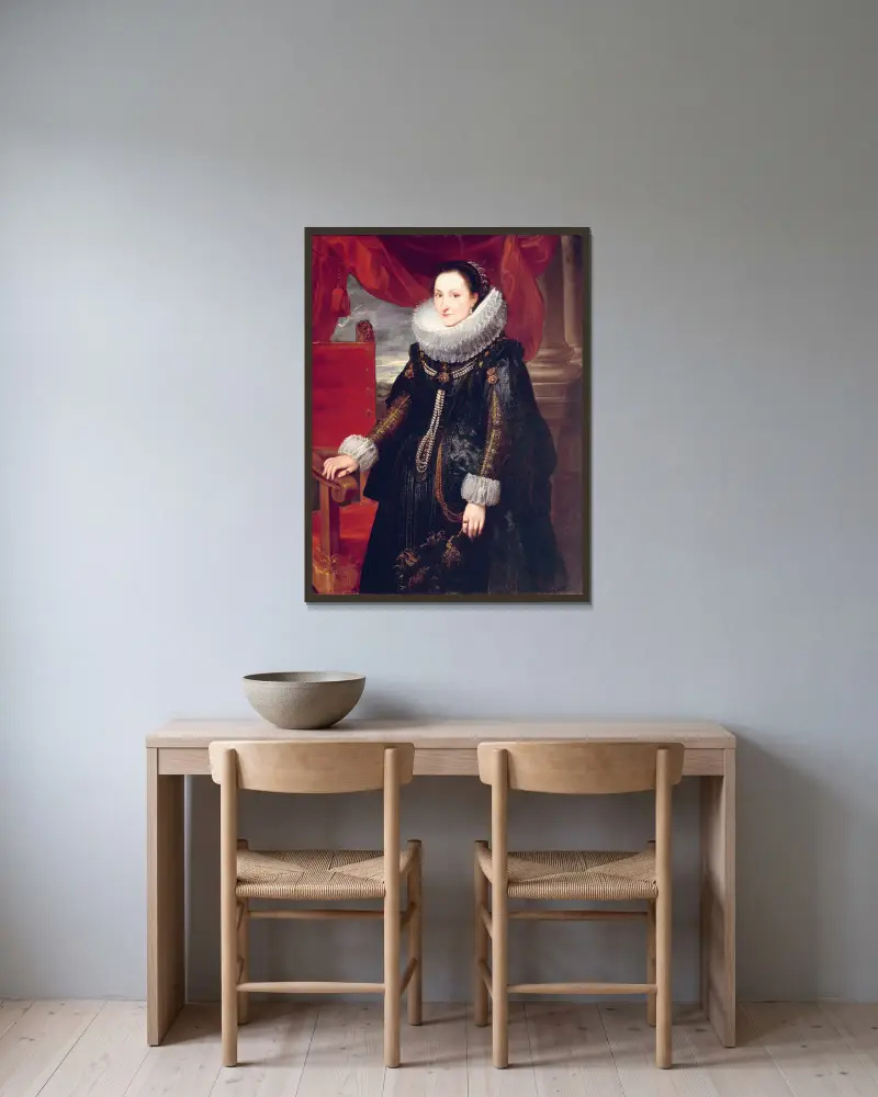 Porträtt av en kvinna – nr 1 av Cornelis de Vos inramad på en vägg