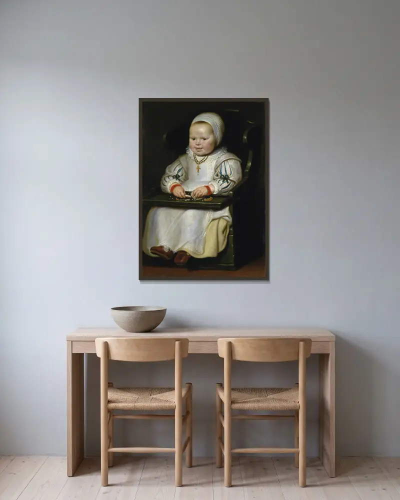 Porträtt av Susanne de Vos, konstnärens tredje dotter av Cornelis de Vos inramad på en vägg