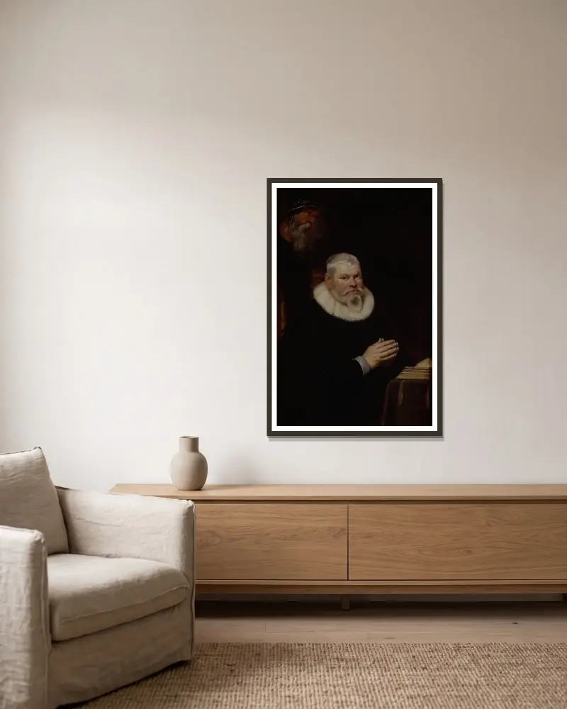 Porträt von Willem van Meerbeeck mit dem heiligen Wilhelm von Aquitanien von Cornelis de Vos gerahmt an einer Wand