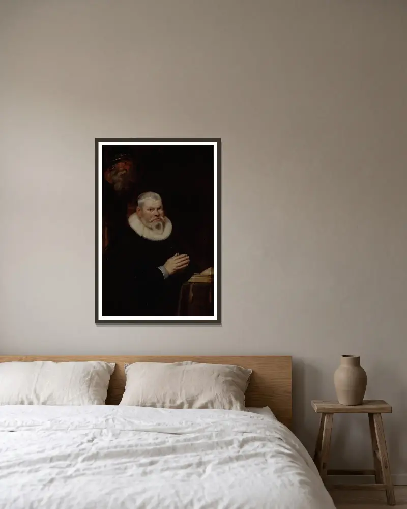 Porträt von Willem van Meerbeeck mit dem heiligen Wilhelm von Aquitanien von Cornelis de Vos gerahmt an einer Wand