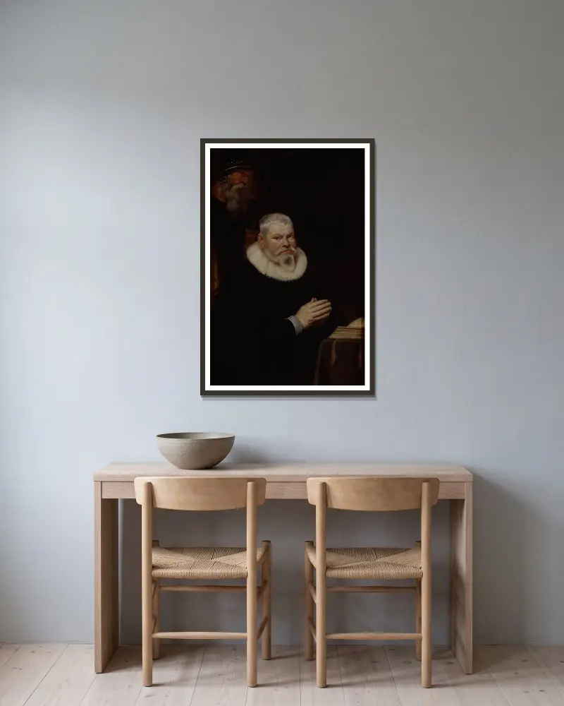 Porträt von Willem van Meerbeeck mit dem heiligen Wilhelm von Aquitanien von Cornelis de Vos gerahmt an einer Wand