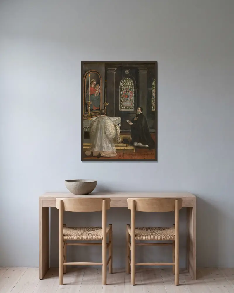 Sankt Didacus av Alcalá i bön av Maerten De Vos inramad på en vägg