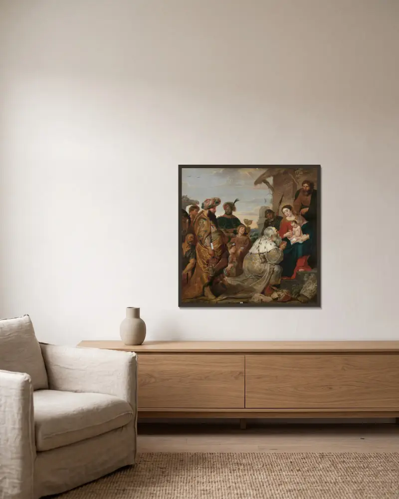 The Adoration of the Magi von Cornelis de Vos gerahmt an einer Wand