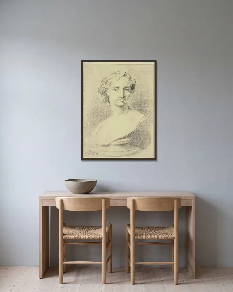 Bust of Diana av Jacob de Wit inramad på en vägg