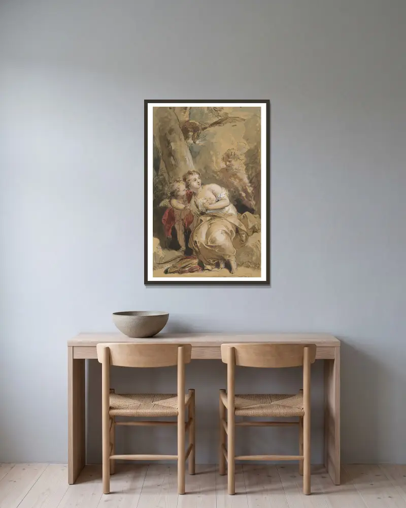 Kallisto, Amor och Jupiter med örnen av Jacob de Wit inramad på en vägg