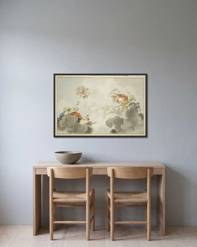 Flora and Zephyr av Jacob de Wit inramad på en vägg