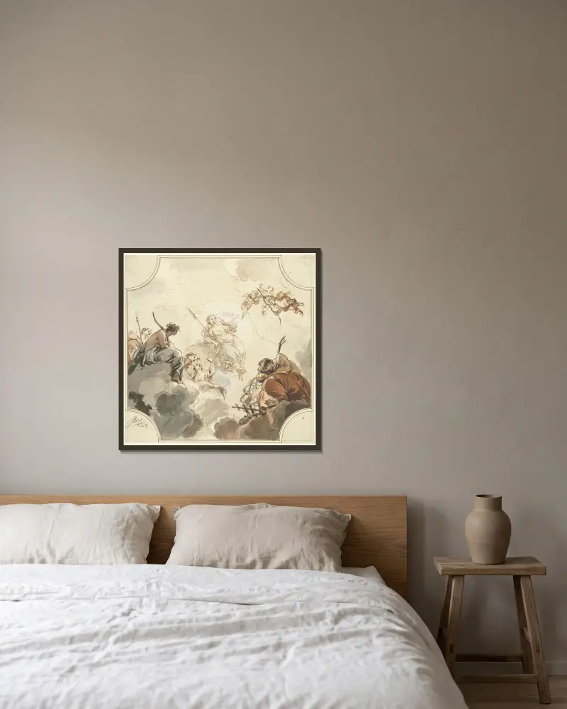 Entwurf für eine Deckenmalerei mit Diana und Endymion von Jacob de Wit gerahmt an einer Wand