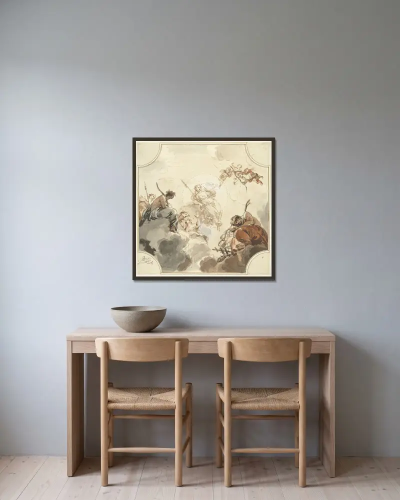 Entwurf für eine Deckenmalerei mit Diana und Endymion von Jacob de Wit gerahmt an einer Wand