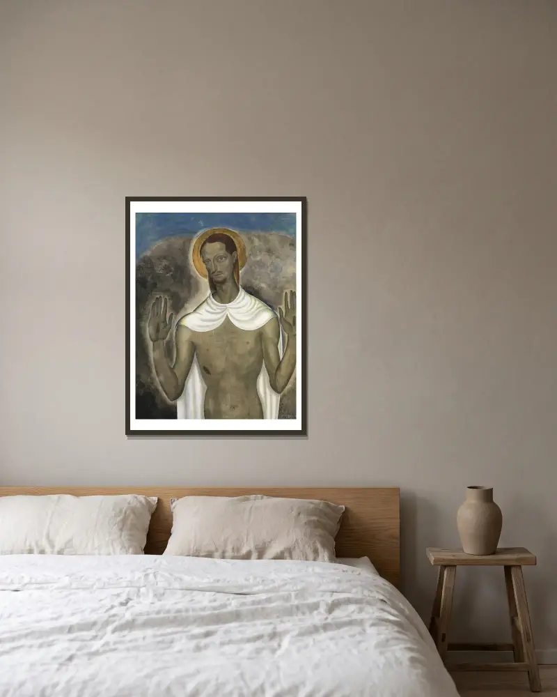 Kristus visar sina sår av Gustave Van de Woestijne inramad på en vägg