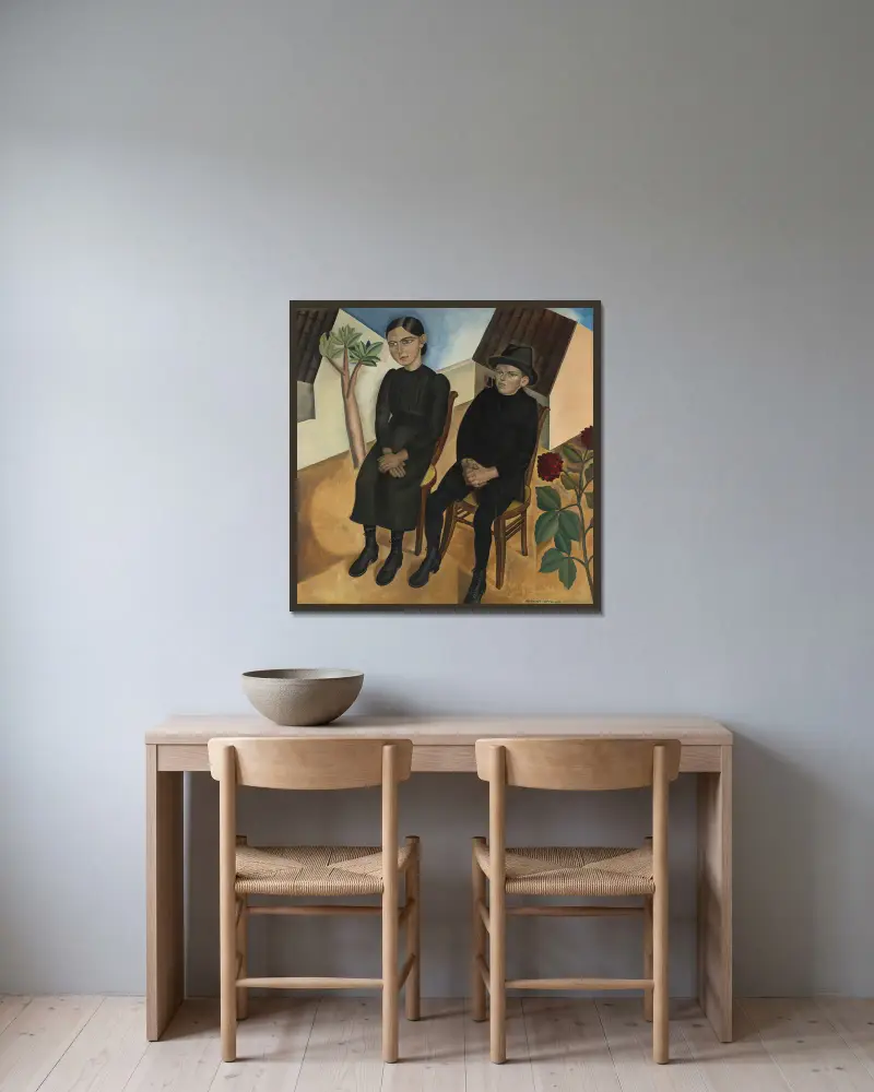 Gaston och hans syster av Gustave Van de Woestijne inramad på en vägg