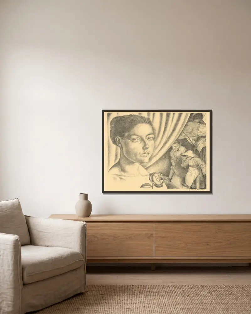 Ung kvinna av Gustave Van de Woestijne inramad på en vägg