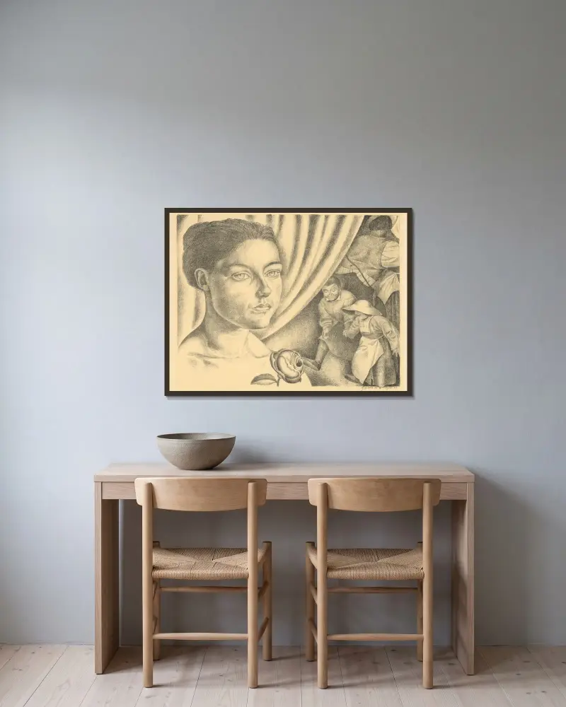 Ung kvinna av Gustave Van de Woestijne inramad på en vägg